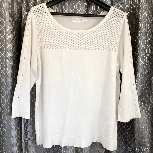 7th Avenue Design Studio New York & Company Studded White Sweater w/Open Knit XL - Picture 2 of 8